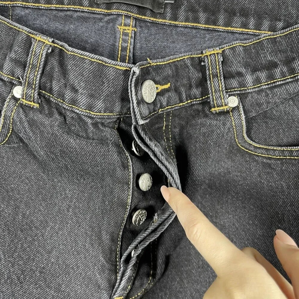 Palace Jeans Mens 34 Black Dark Wash Straight Button Fly Logo Regular Fit